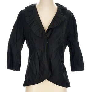 ‼️ CABI Black Cosette Shimmer Pleat Ruffle Collar 3/4 Sleeve Peplum Jacket XS